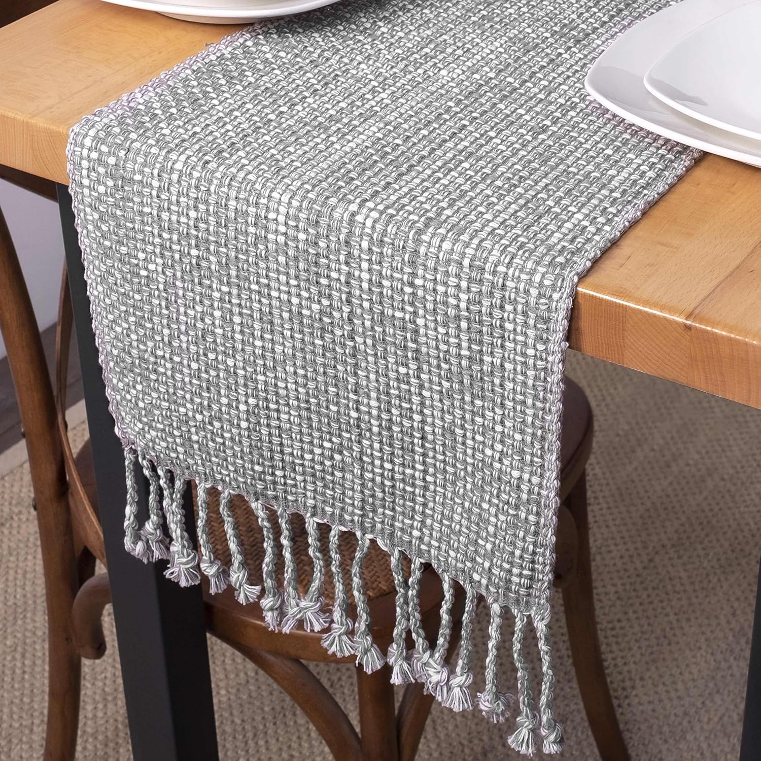 100% Cotton Table Runner for Dining Room Tables Rectangle Two Tone Woven Fabric 72" x 13" Soft Durable Table Runner