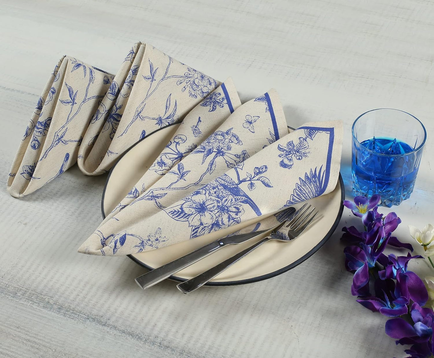 FINGERCRAFT Cloth Napkins Set of 12 Cotton Linen, 20x20 Inch, Toile | Mitered corner, washable, soft, absorbent, floral