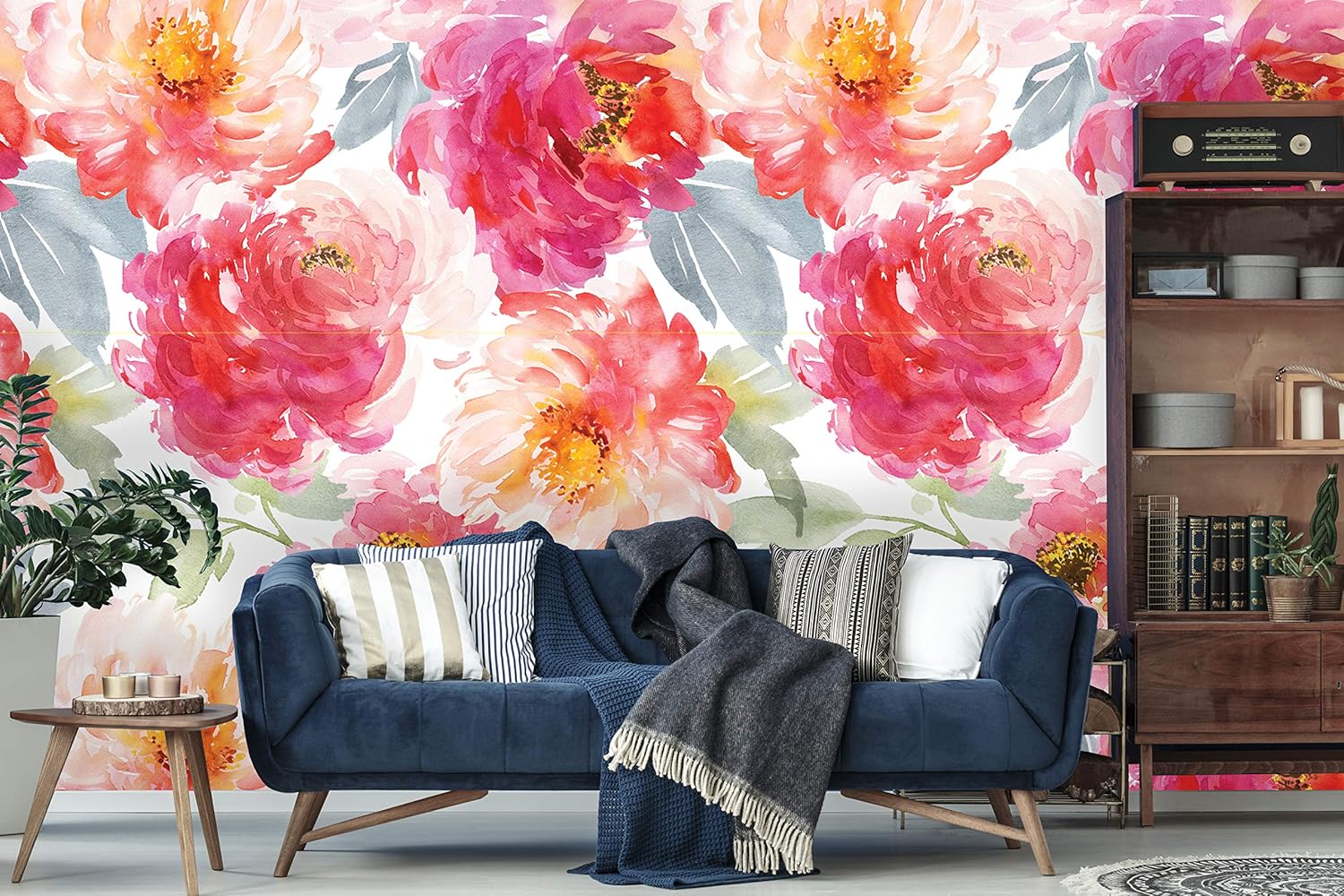 Self Adhesive Watercolor Flowers Wallpaper / 24"W x 72"H Inches