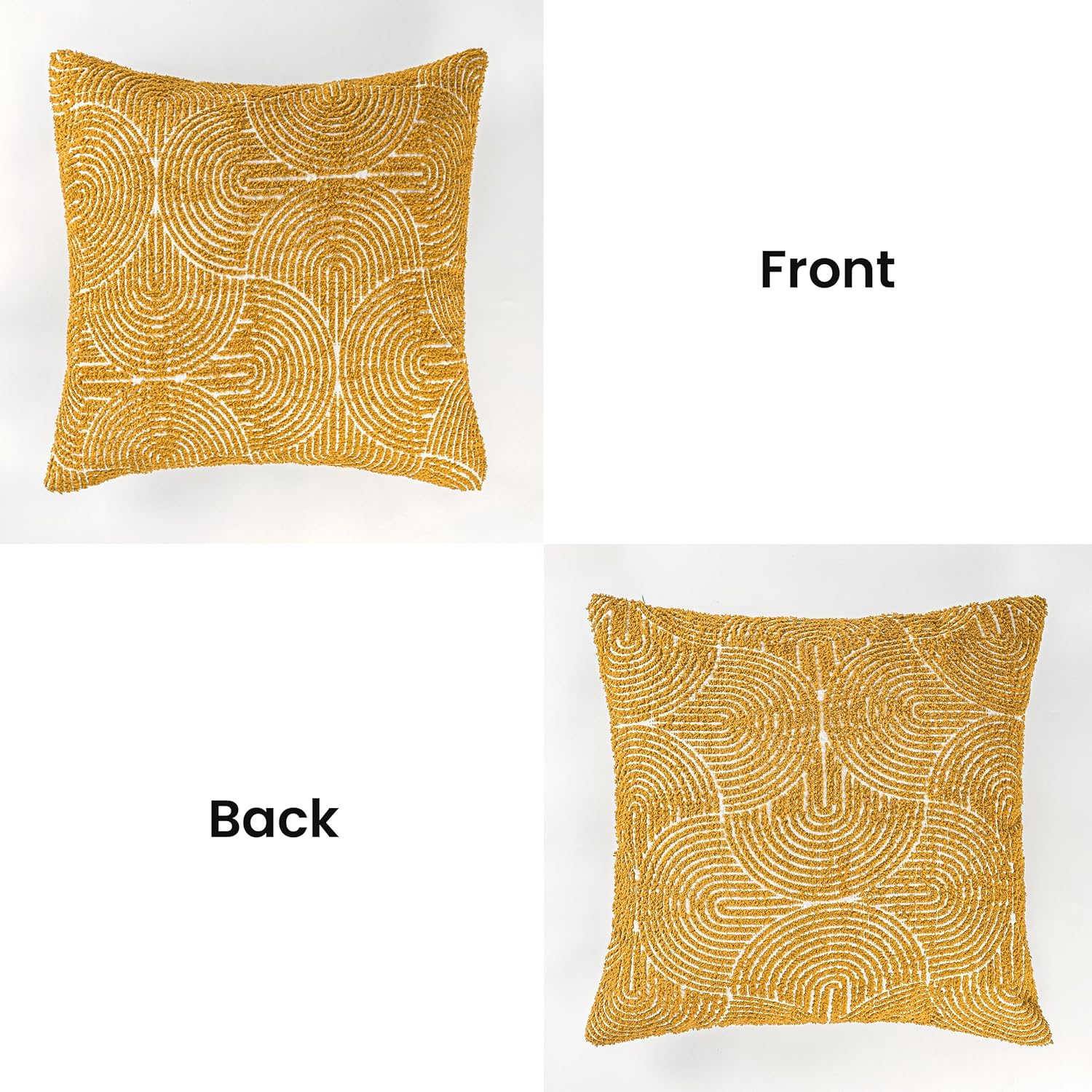 Boho Decorative Textured Throw Pillow Covers / Mustard Yellow / 20 x 20 / Set of 2