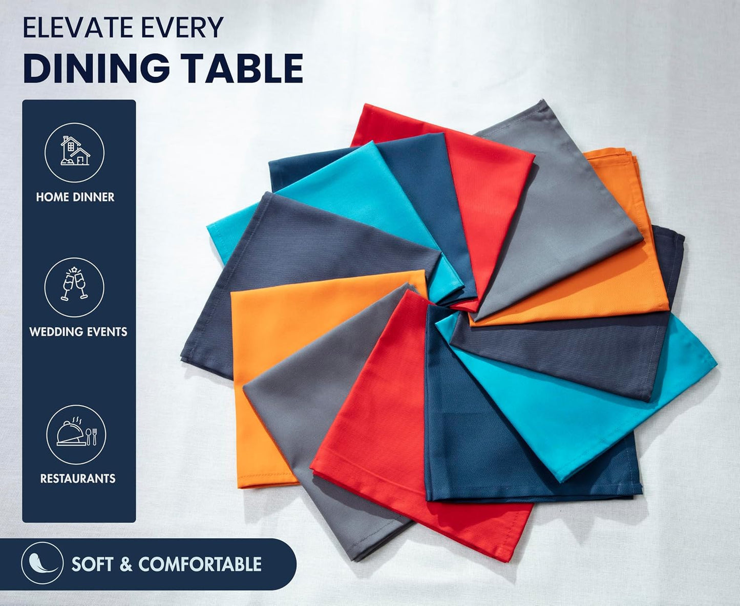Ruvanti Cloth Napkins Set of 12, Cotton Enrich 18”x18” - Multi Color | Washable, Soft, Durable & Absorbent Everyday