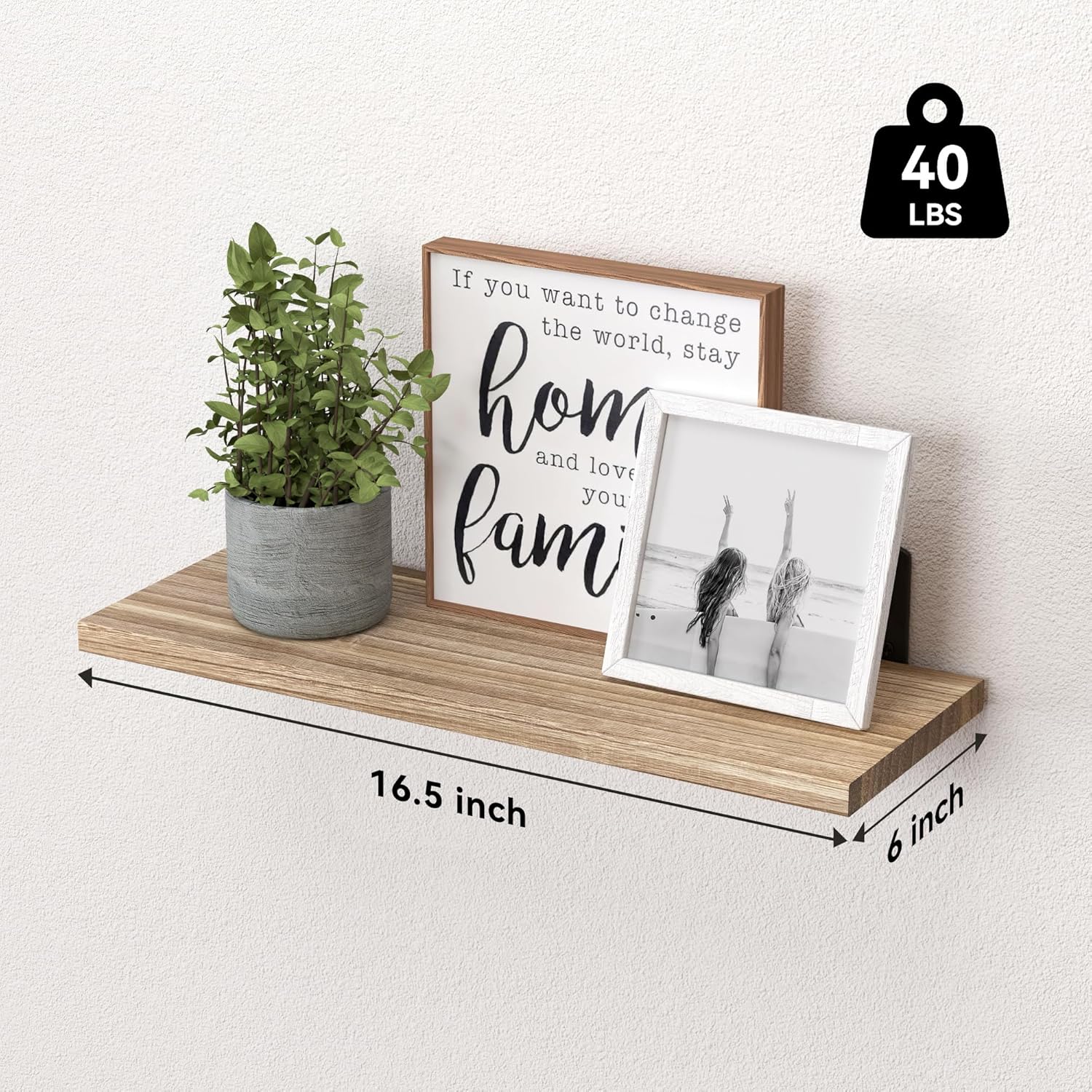Wood Floating Shelves / 16.5 Inch / Rustic Brown / Set of 6
