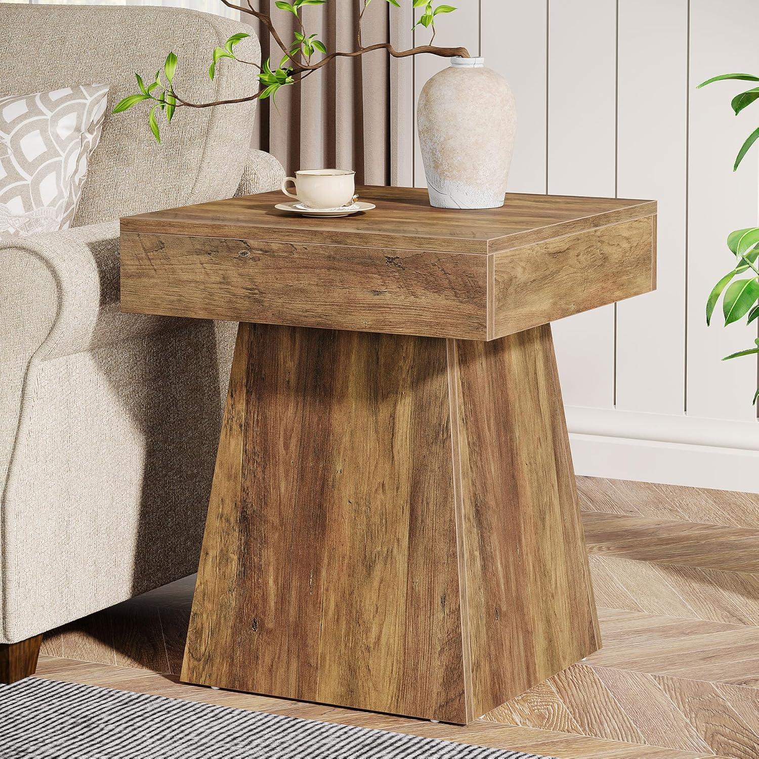 Rustic Square Side Table / Brown