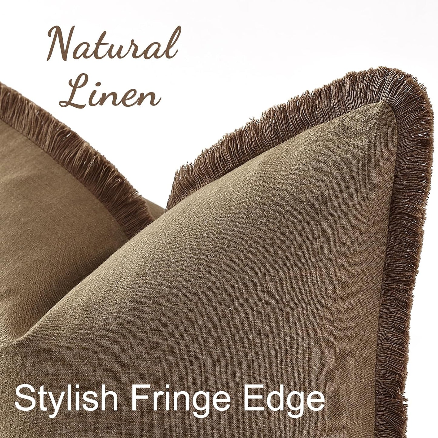 Summer Decorative Neutral Linen Fringe Throw Pillow Covers Pillow / Light Brown / 18 x 18 / Set of 2