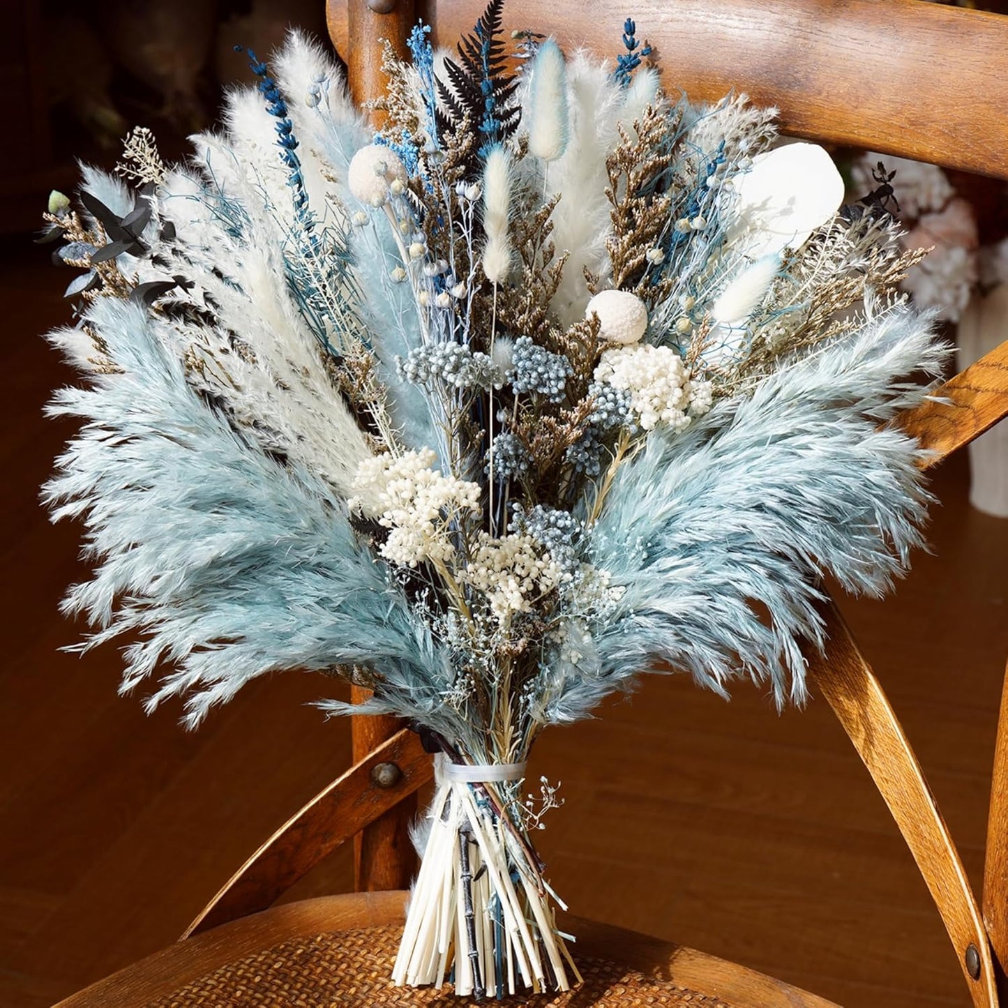 Dried Flowers / Eucalyptus & Reeds Bouquet for Boho Rustic Home Decor / Light Blue