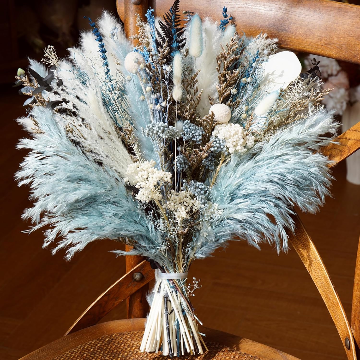 Dried Flowers / Eucalyptus & Reeds Bouquet for Boho Rustic Home Decor / Light Blue