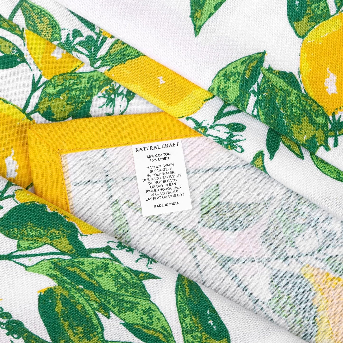 NATURALCRAFT Printed Cloth Napkins Set of 12 Cotton Linen Lemon Print | 20x20 inch Washable Reusable Fabric Soft
