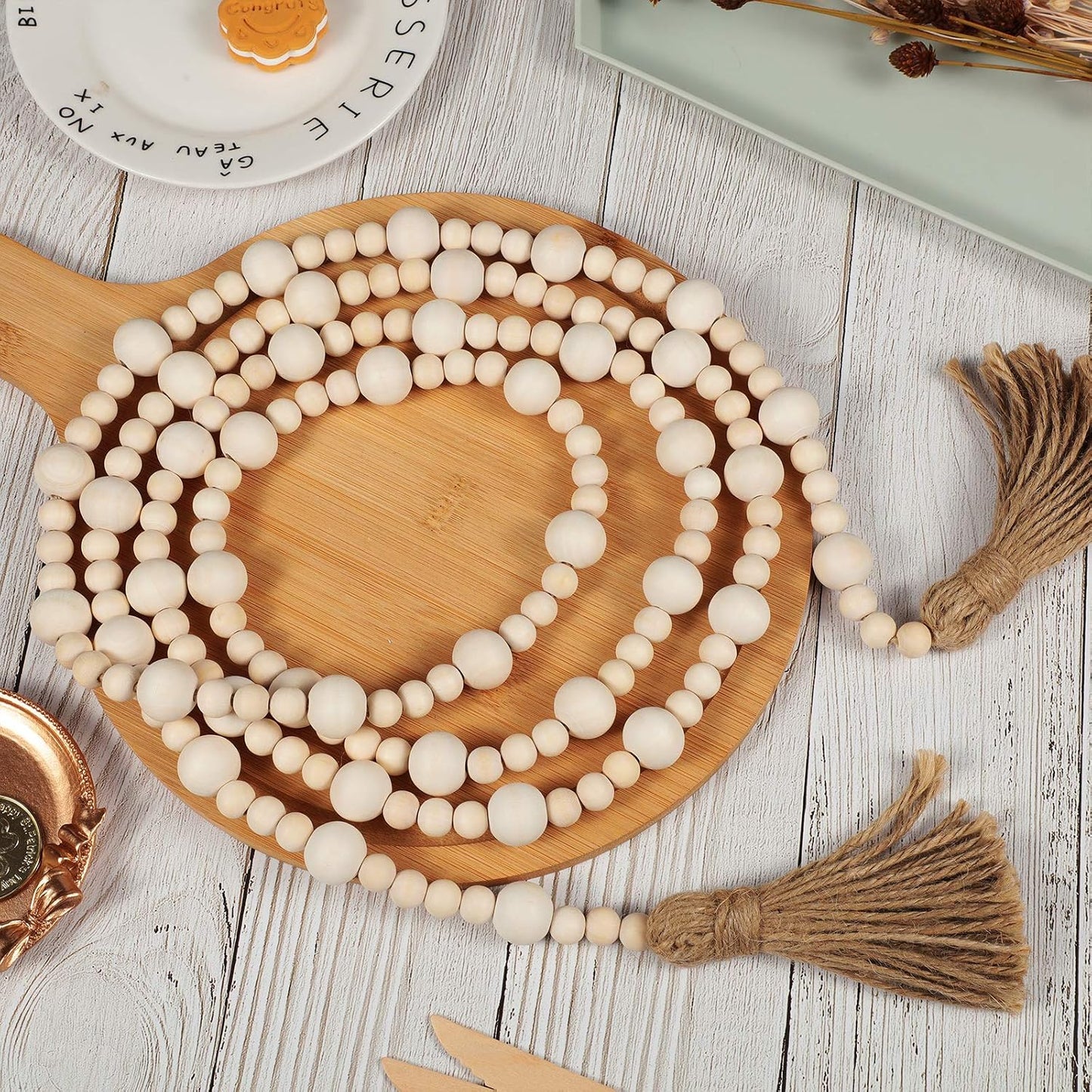 Wood Beaded Garlands / Wood Color / 7.9 Feet
