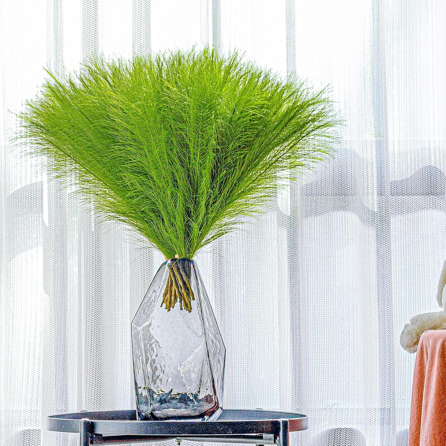 10 Stems 17.7" Artificial Pampas Grass Bouquet Small Pompas Floral Arrangement / Grass Green
