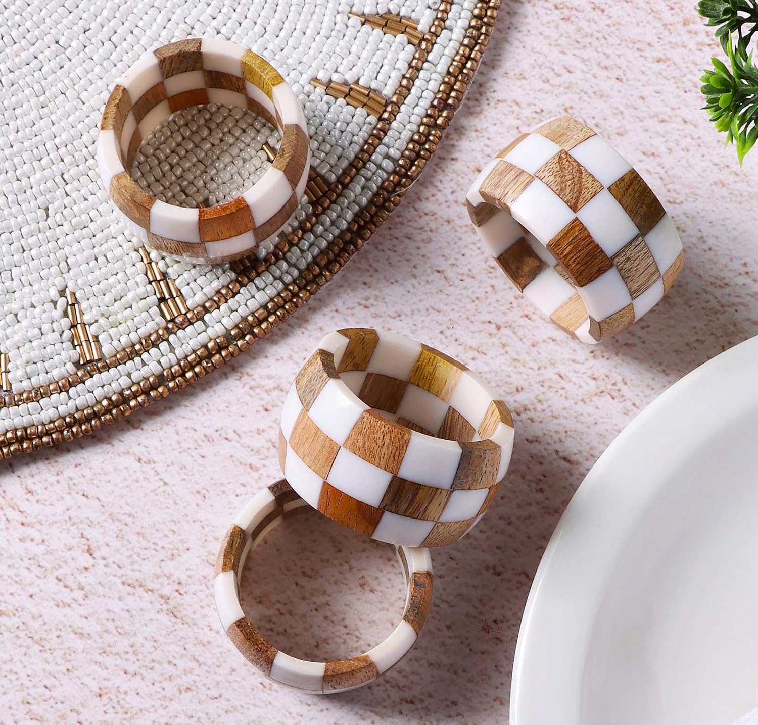 Alpha Living Home Epoxy Wood Napkin Rings, Set of 12, Brown Cream | Handcrafted epoxy resin & natural wood, 2 x 2 x