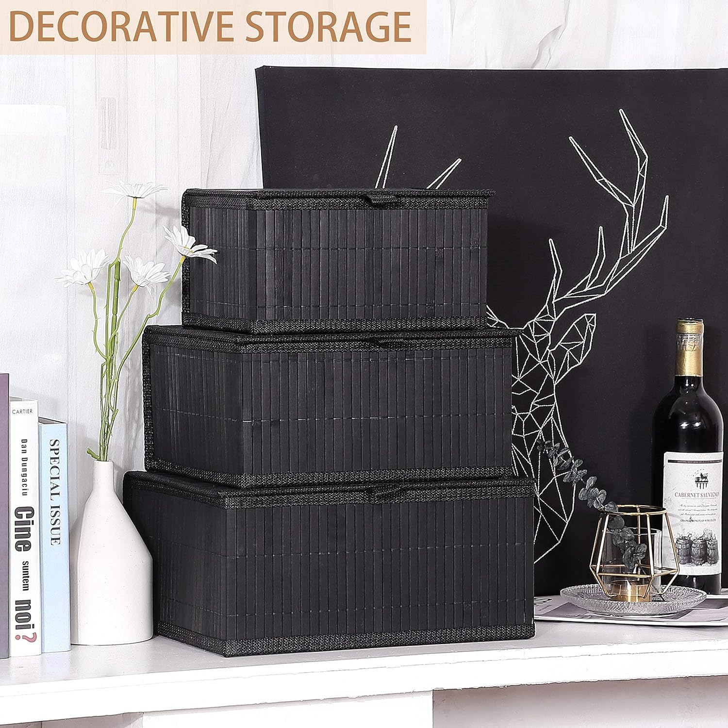 Woven Lined Storage Basket / Pure Black / Set of 3