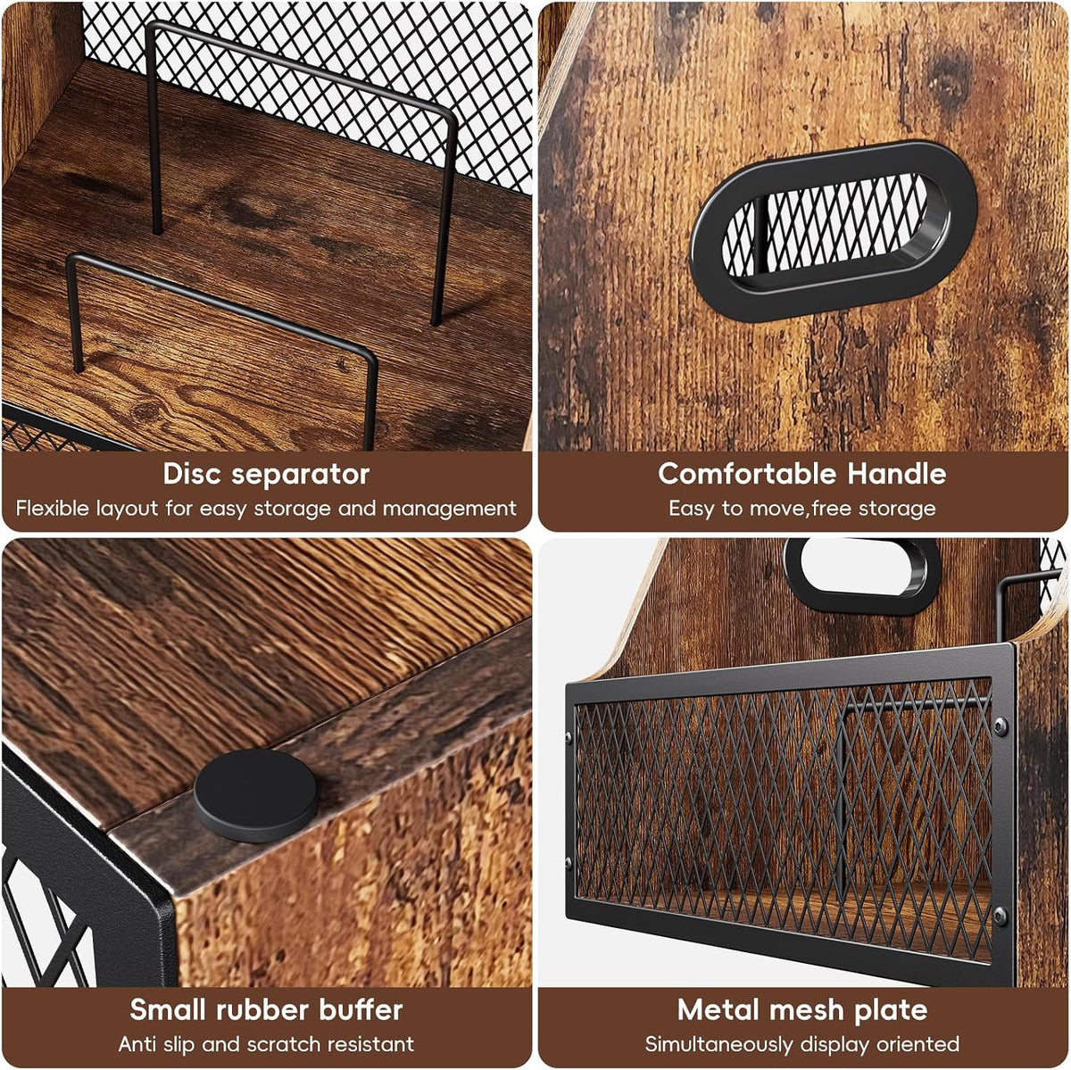 Vinyl Record Storage,Wooden Crate ‌Vinyl Holder with Dividers for Albums & Magazine Rack Organizer for 60+ Records Case