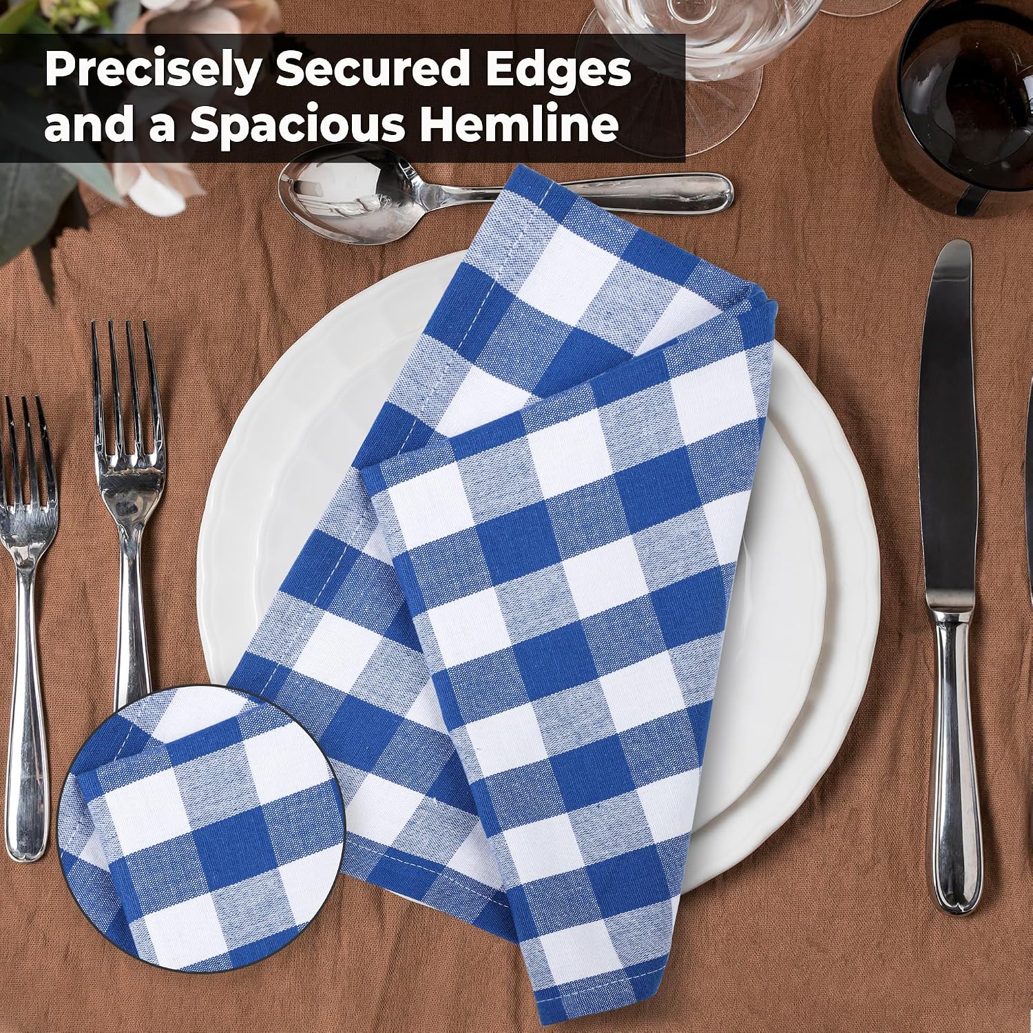 Urban Villa Cloth Napkins Cotton 20x20 (Set of 6) Blue Cheks