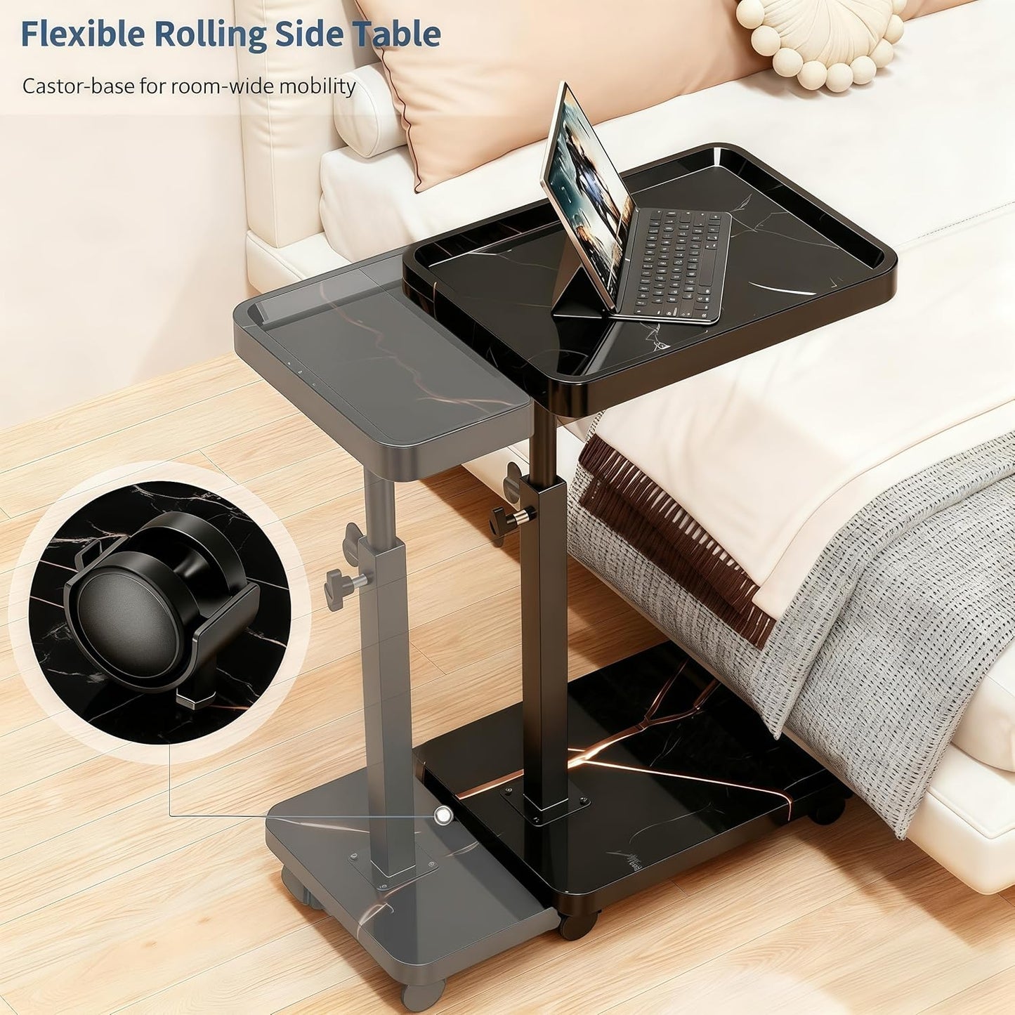 360°Swivel TV Tray Table for Small Spaces / L15.7*w11.8 / Black-height Adjustable