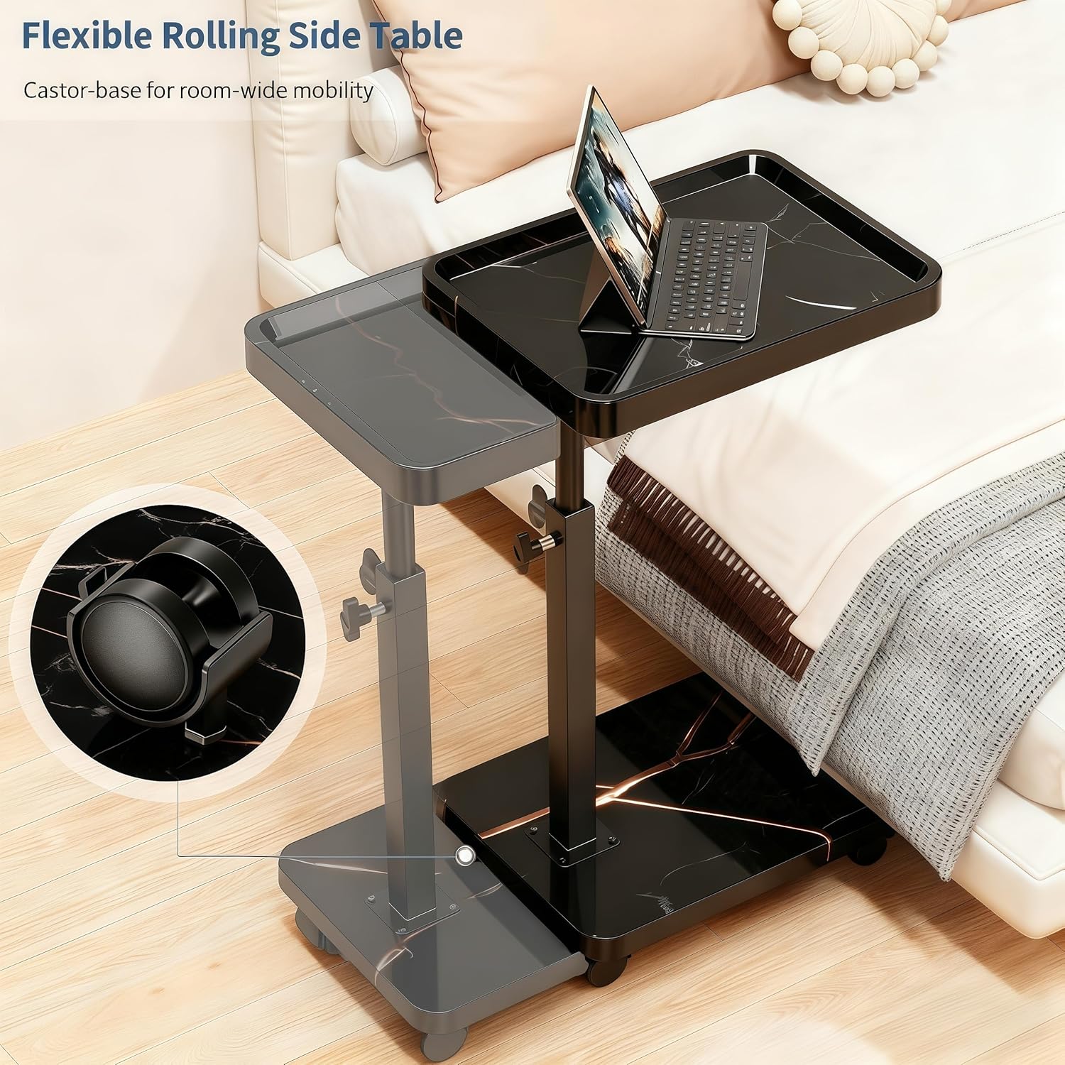 360°Swivel TV Tray Table for Small Spaces / L15.7*w11.8 / Black-height Adjustable