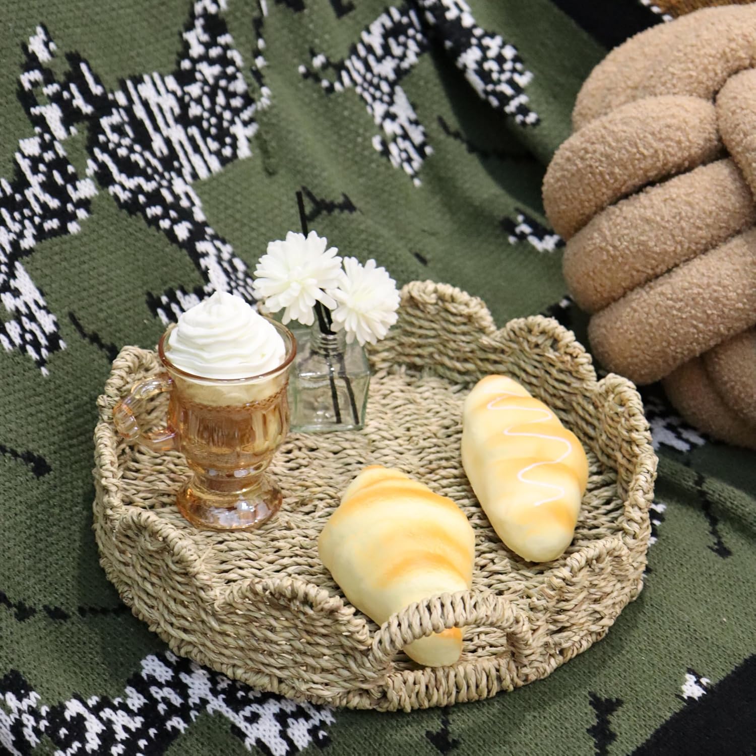 Scalloped Tray / Woven Tray for Ottoman / Seagrass