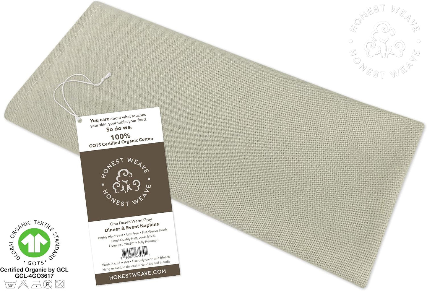 GOTS Certified Organic Cotton Washable Cloth Napkins Sets for Everyday Dining, Dinner Parties, Weddings | Oversized