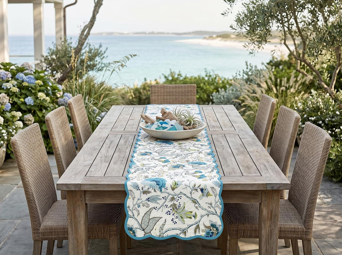 Coastal Blues Luxury Handcrafted Runner (Reversible) Cotton Quilted Fabric Machine Washable – Elegant Home Decor – 14 x