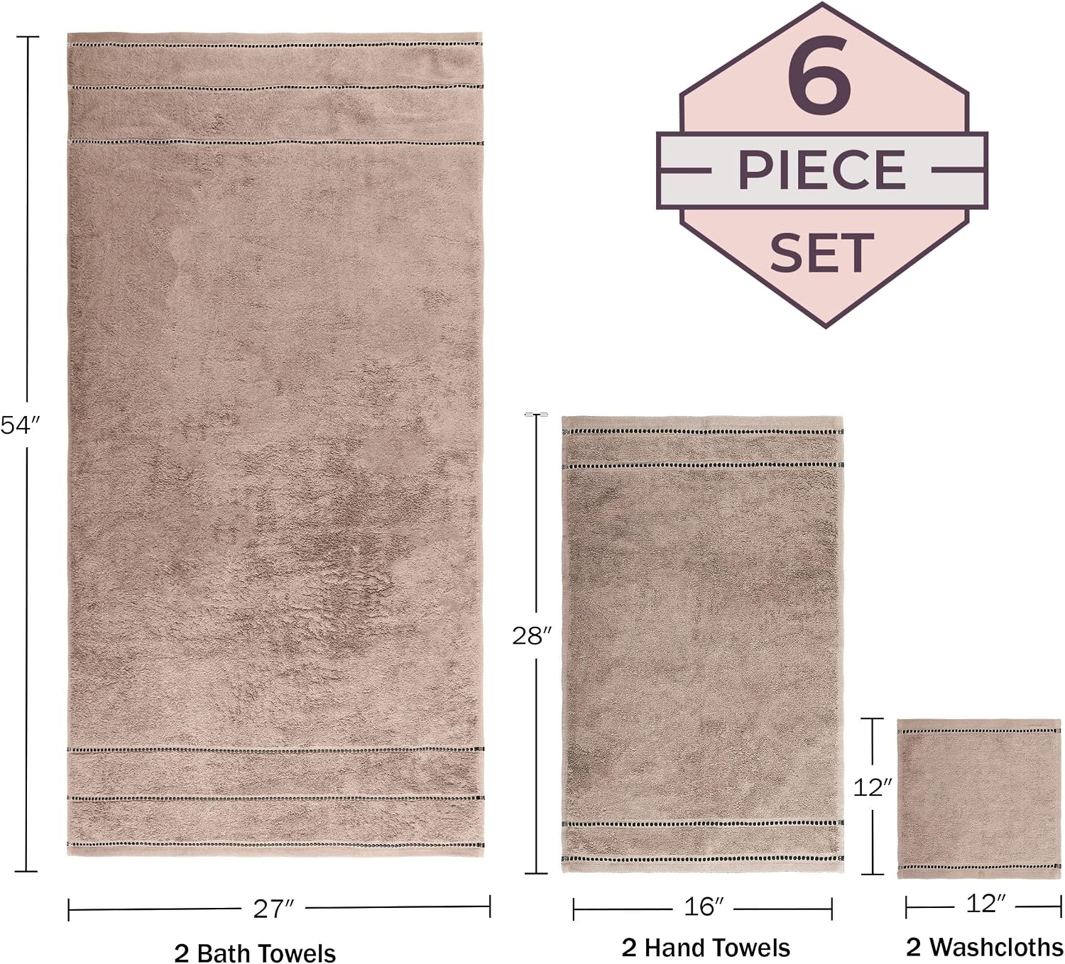Lavish Home Bathroom Towels Set, Bathroom Accessories, Taupe, Set of 6