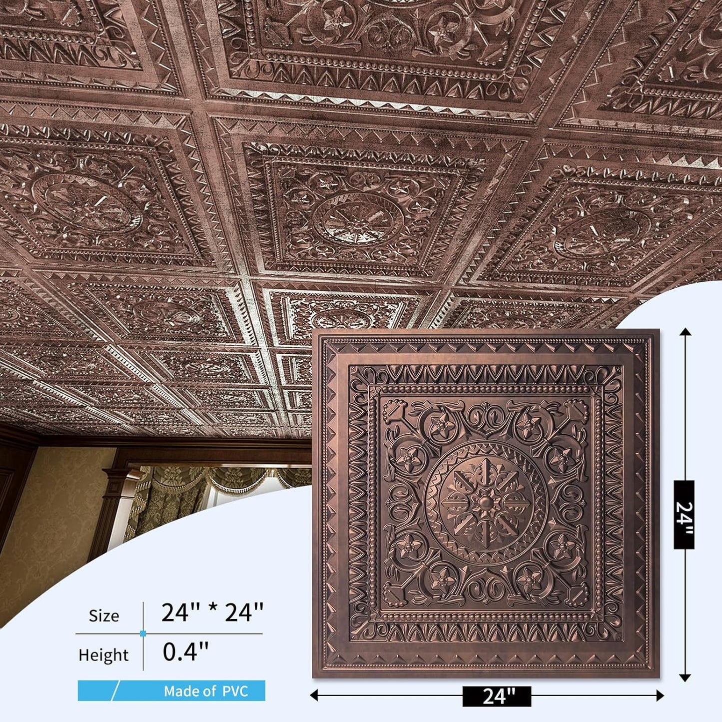 Drop Ceiling Tiles / 24 x 24 / Antique Copper / Set of 12
