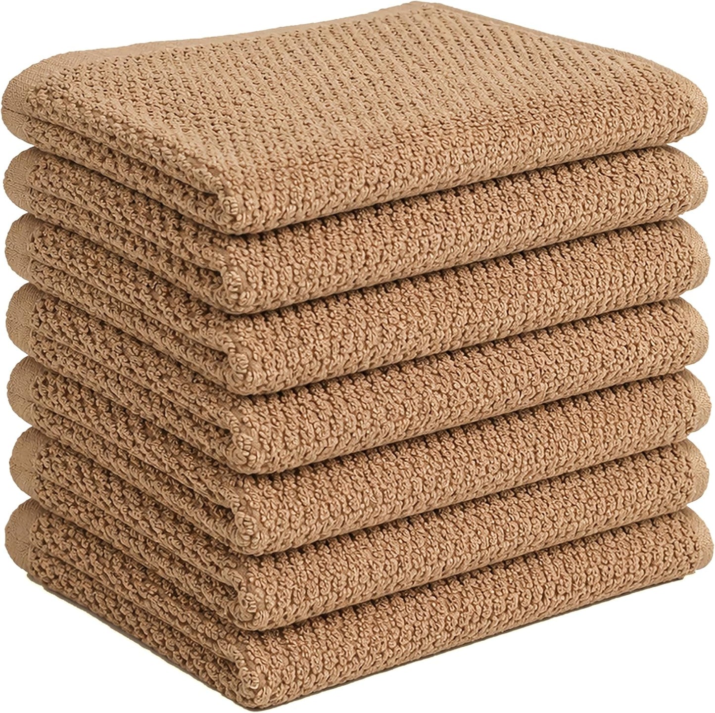 Bumble Kitchen Towels 6 Pack 100% Cotton 16"x26" - Tan Solid | 430 GSM Soft Kitchen Hand Towels with Hanging Loop