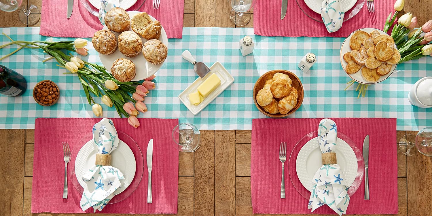 DII Basic Everyday Ribbed Tabletop 100% Cotton, Placemat Set, 13x19, Flamingo, 6 Piece