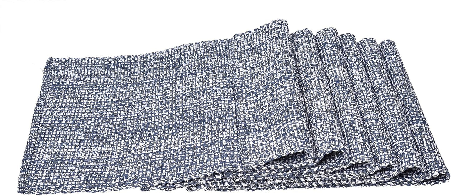 Urban Villa Two Tone Placemat Cotton Tablemat 14x20 (Set of 6) Blue White
