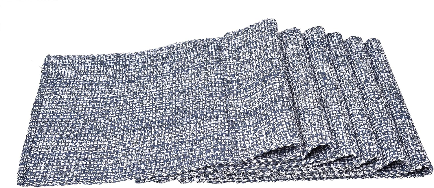Urban Villa Two Tone Placemat Cotton Tablemat 14x20 (Set of 6) Blue White