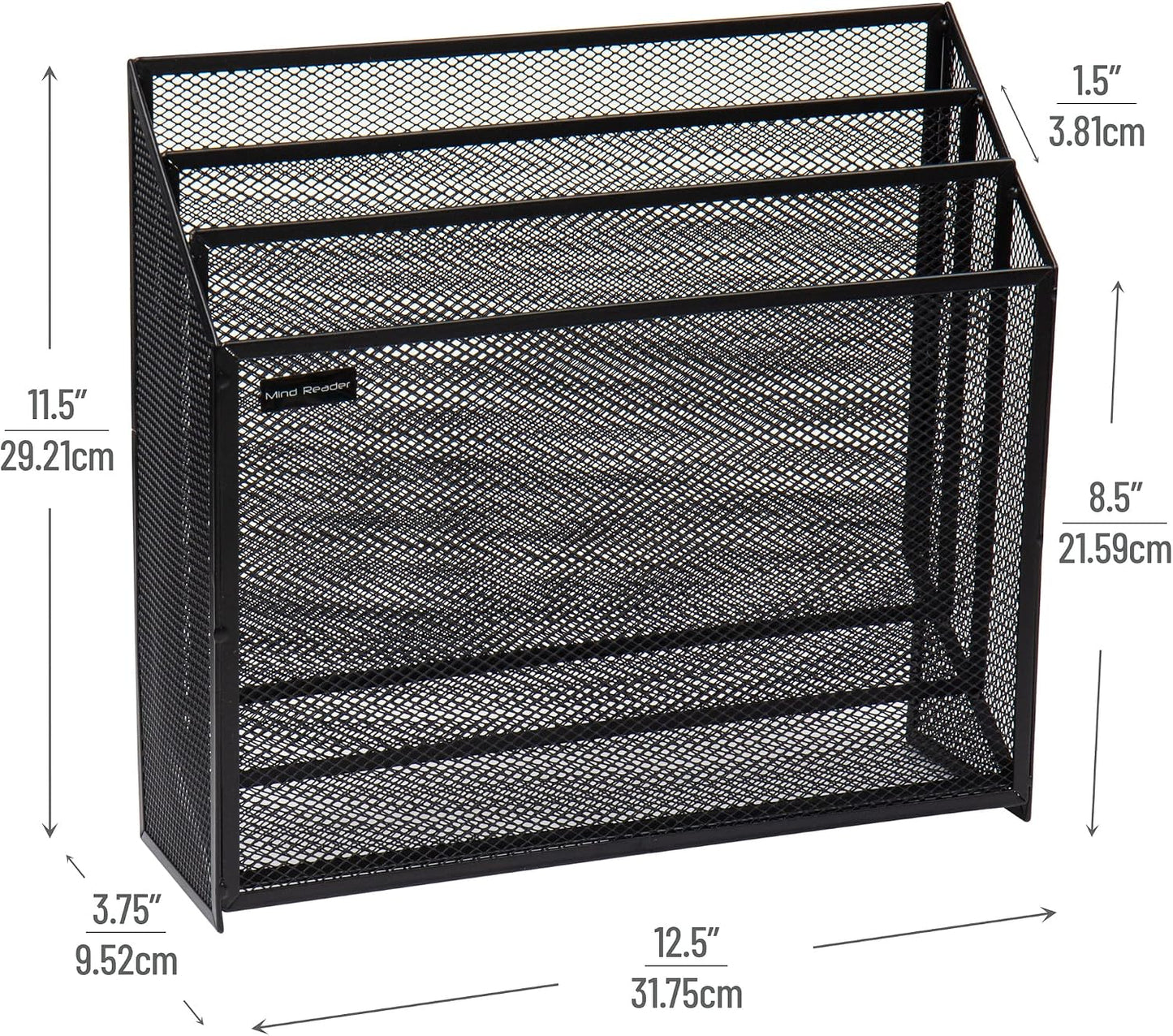 Mind Reader Vertical File Storage, Desktop Organizer, Workspace, Office, Metal Mesh, 12.5"L x 3.75"W x 11.5"H, Black