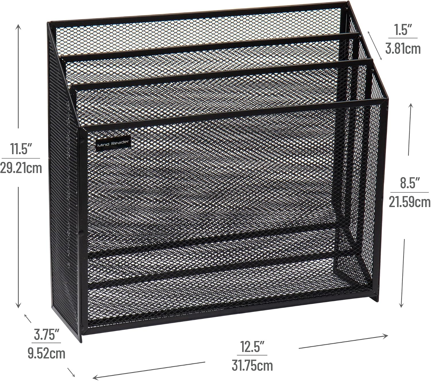 Mind Reader Metal Mesh File Organizer, Black | 3-Tier | Desktop | Modern Style | Pack of 4