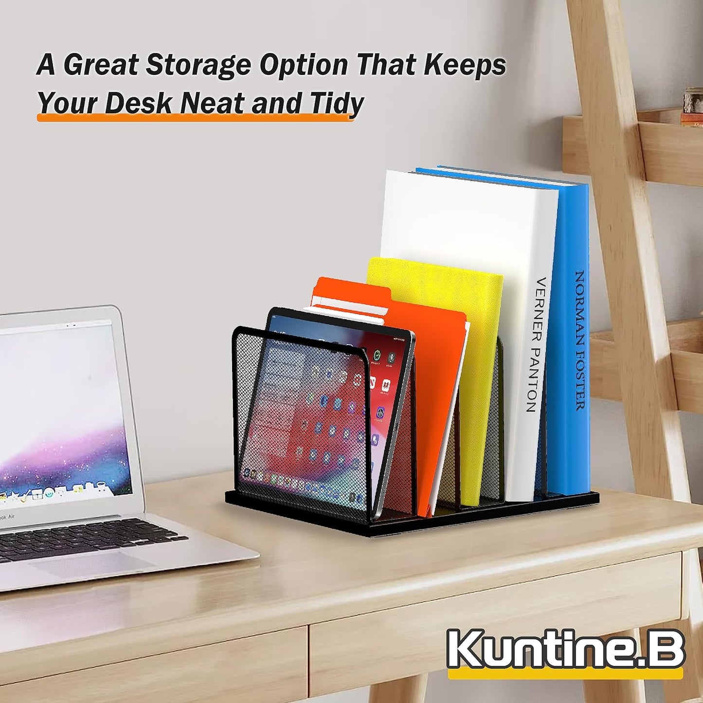 Kuntine.B Desk File Organizer Upright Mesh Desktop Organizer File Sorter Office Organization File Holder for Home
