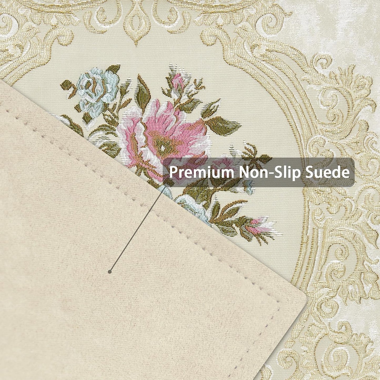 Loom and Mill Luxury Damask Placemats Set of 4, Pearly Beige, 12x18in | Elegant Jacquard Non-Slip Table Place Mats for