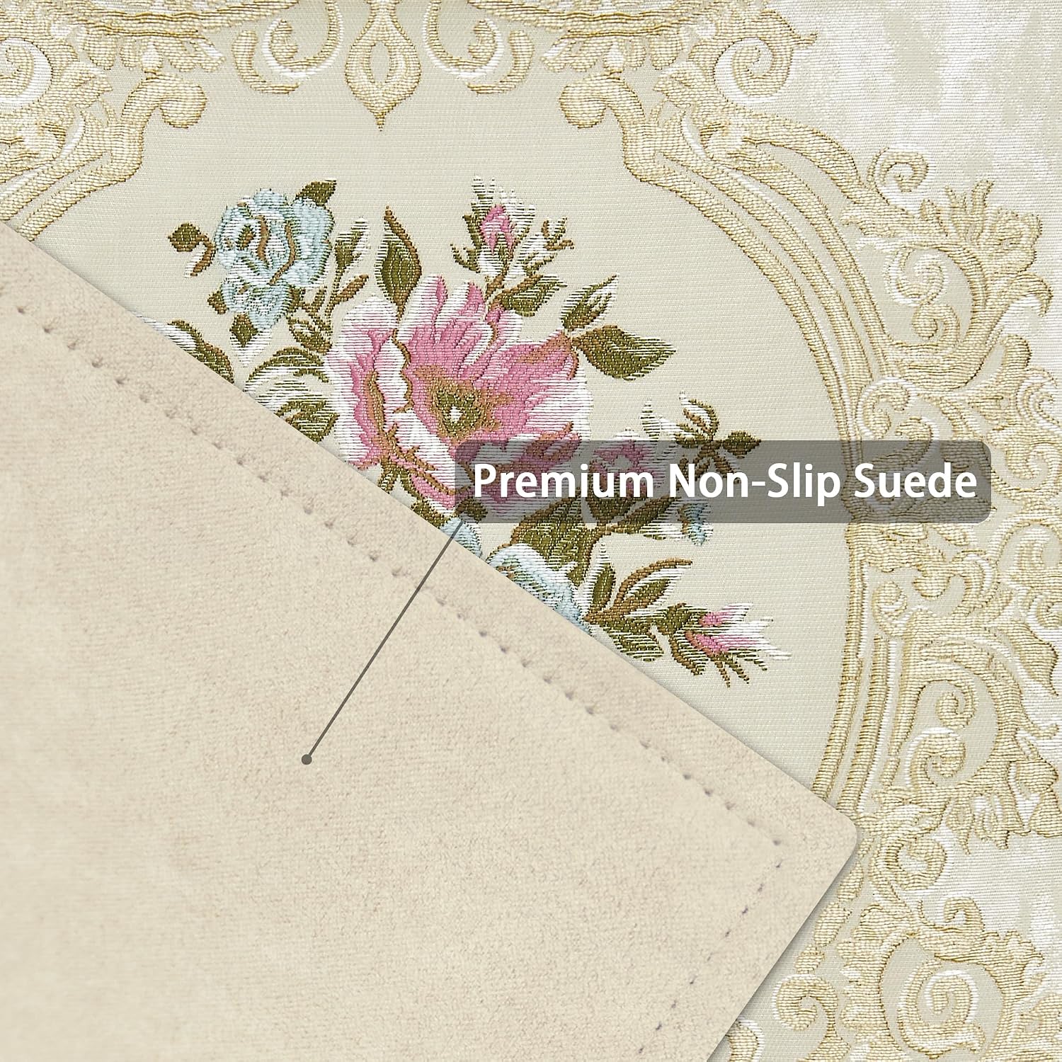 Loom and Mill Luxury Damask Placemats Set of 4, Pearly Beige, 12x18in | Elegant Jacquard Non-Slip Table Place Mats for