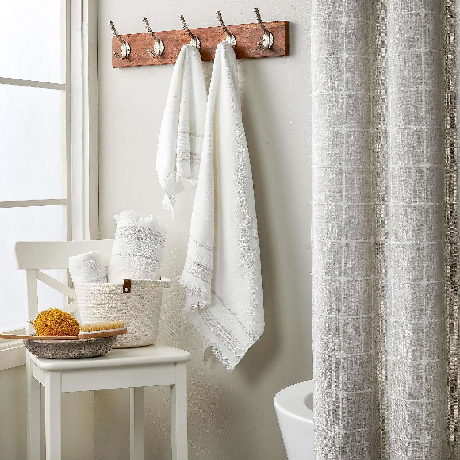 SKL Home Casual Fringe Bath Towel Set, 2pc, Premium 100% Cotton, White | 600 GSM weight. Spa-level quality. Soft &
