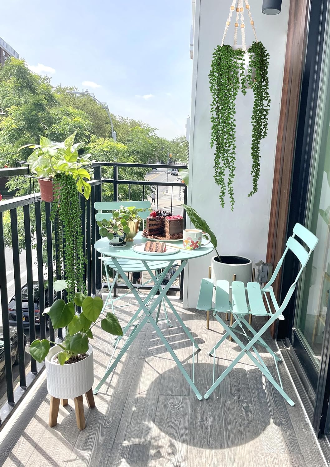 Artificial Hanging Succulents Fake String of Pearls Plant Faux Greenery Wall / Green / Set of 6