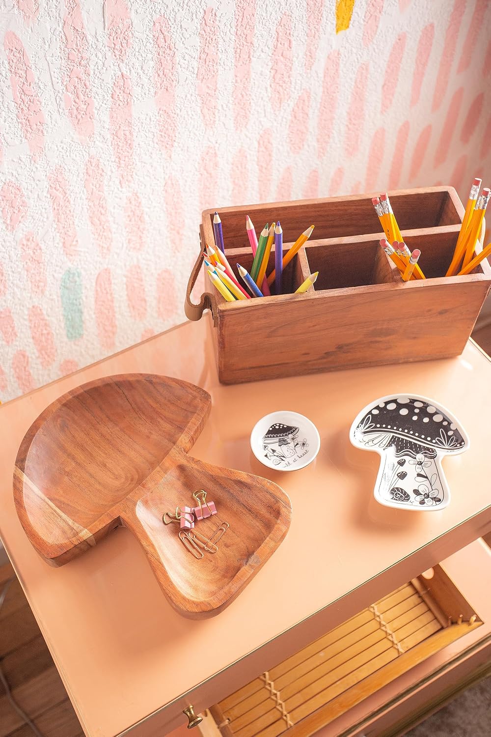 BOHO B&W SHAPED TRINKET TRAY MUSHROOM