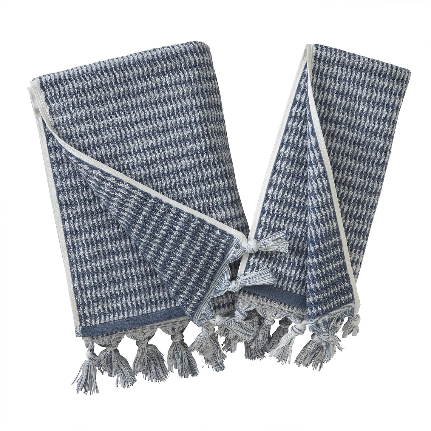 SKL Home Longborough Hand Towel Set-2pc, 100% Turkish Cotton, Denim Blue | 640 GSM weight. Spa-level quality. Soft &
