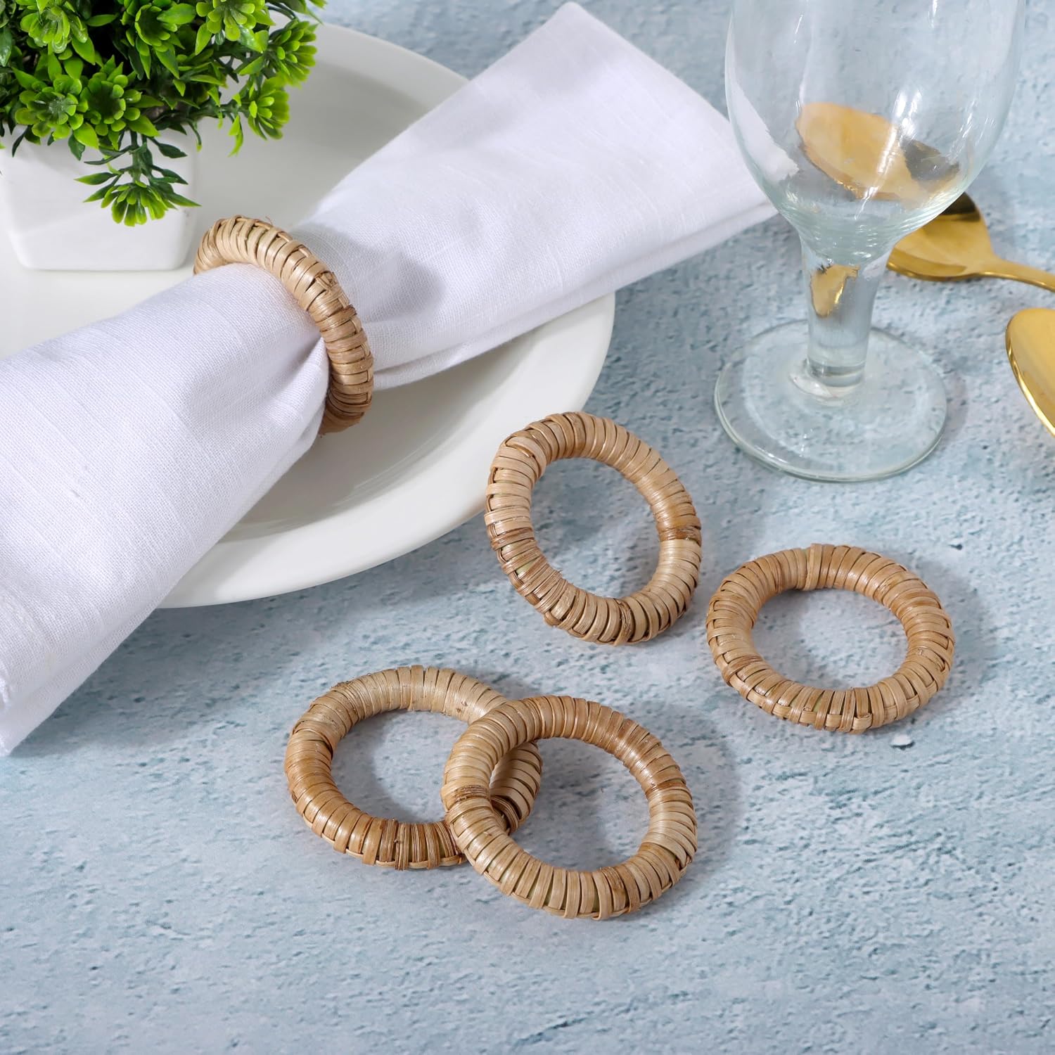Handmade Rattan Napkin Holders for Farmhouse Table Décor / Dim Walnut / Set of 12