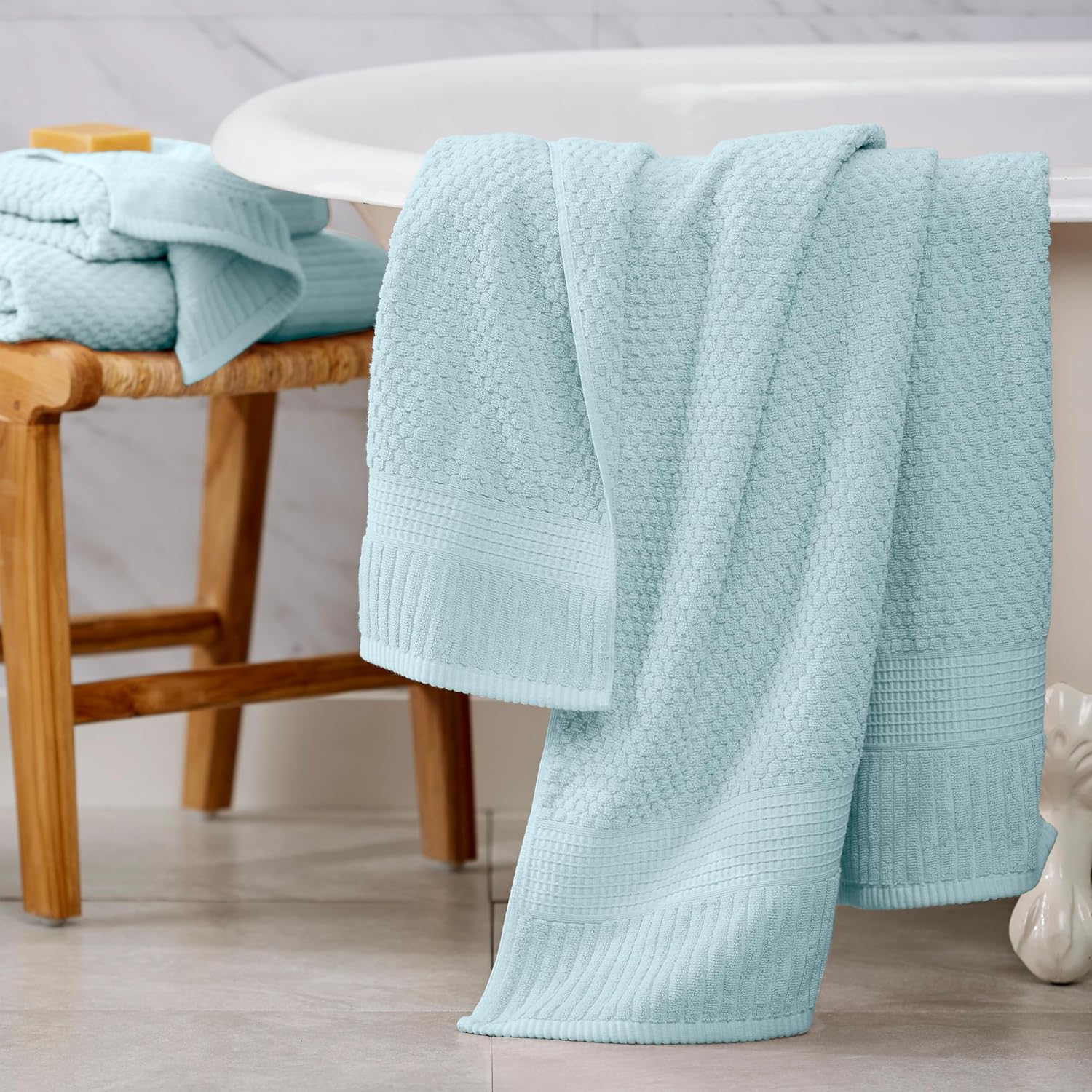 NY Loft 100% Cotton 2-Pack Oversized Bath Towel Set | Seafoam | Quick-Dry | Two Oversized 35" x 70" Bath Towels / Bath