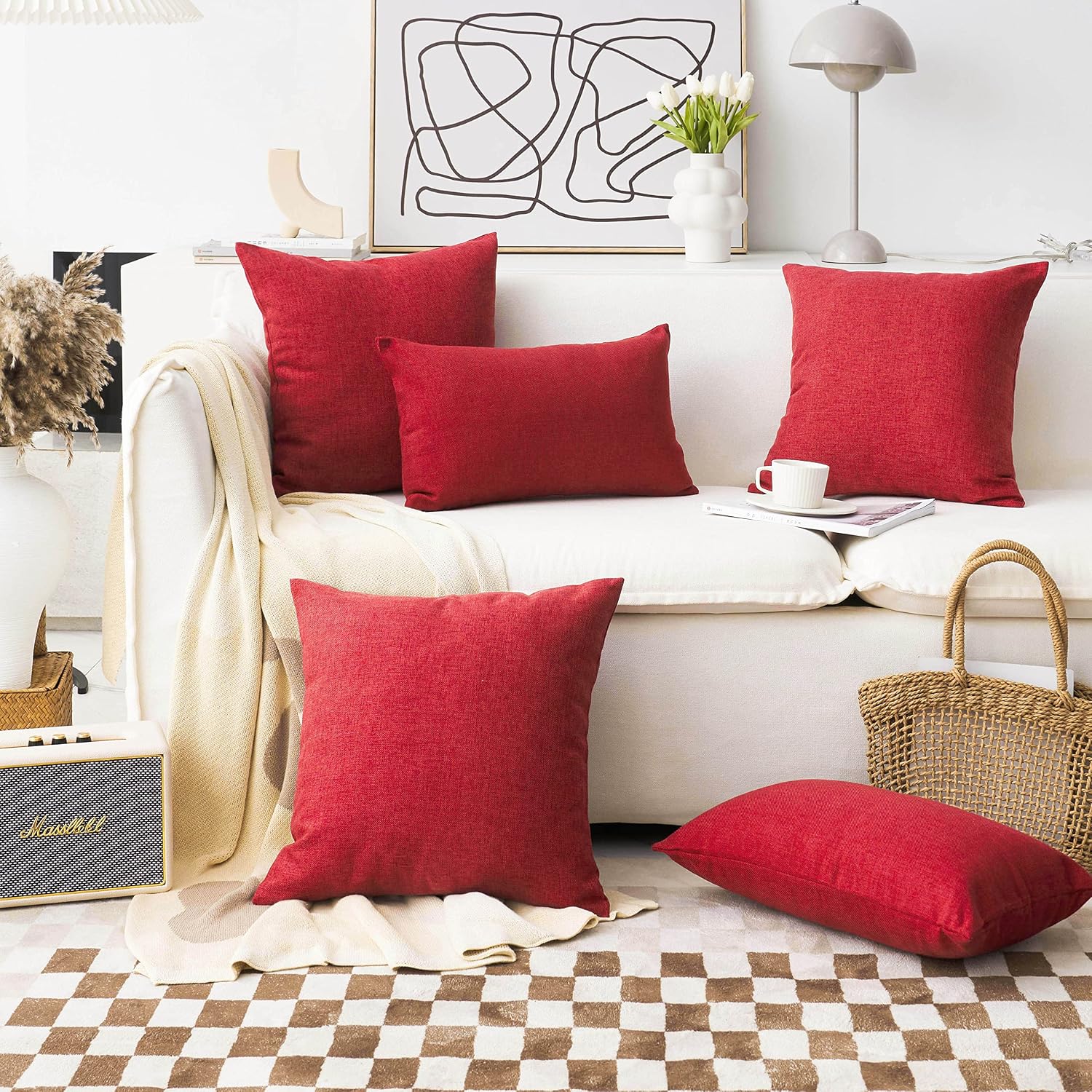 Throw Pillow Cover Linen Decorative Euro Sham Pillow Cover / 26 x 26 / Burgundy / Red