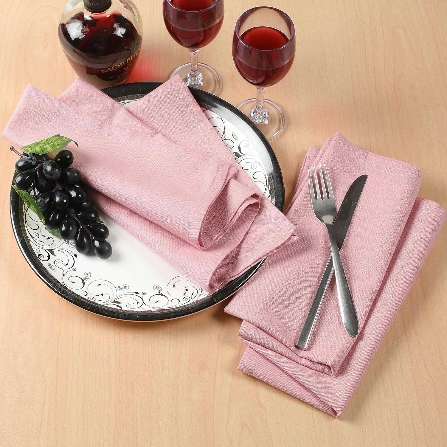 NATURALCRAFT Cloth Napkins Set of 12 Cotton Linen18x18 inch Blush Pink | Washable Reusable Fabric Soft Durable Quality