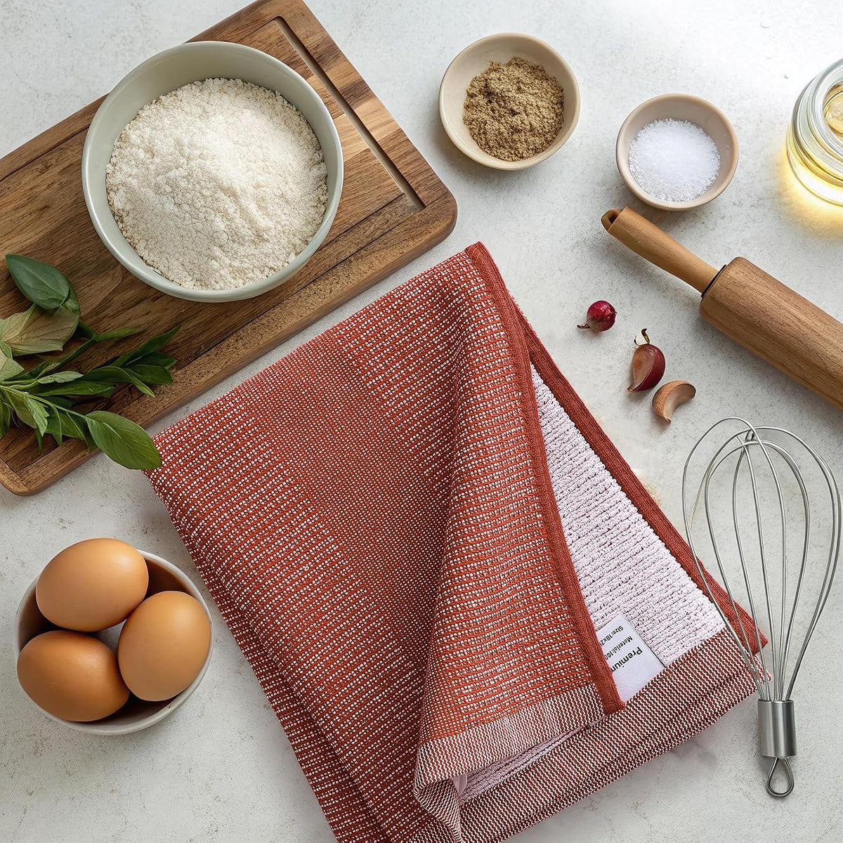 Mordimy Premium Large Cotton Kitchen Towels (18"x 28", 8 Pack), Rust | 100% Ring Spun Cotton, Super Absorbent, 380 GSM