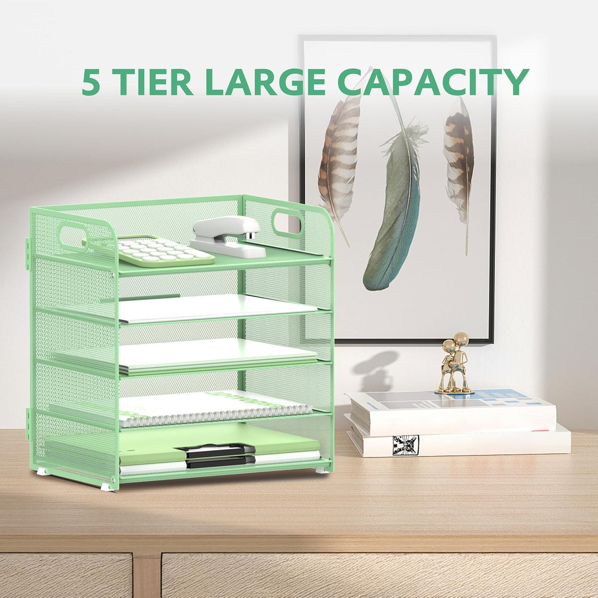 5 Trays Paper Organizer Letter Tray with Handle-Mesh Desk File Holders, Paper Sorter Desk Organizer for Office, Home