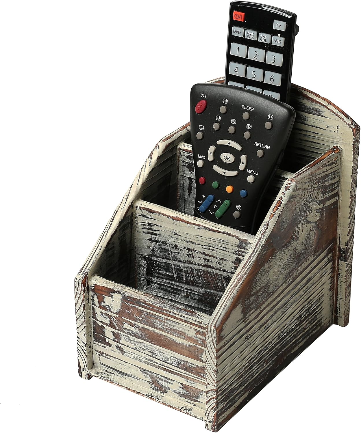 Rustic Remote Control Holder / Torched Wood