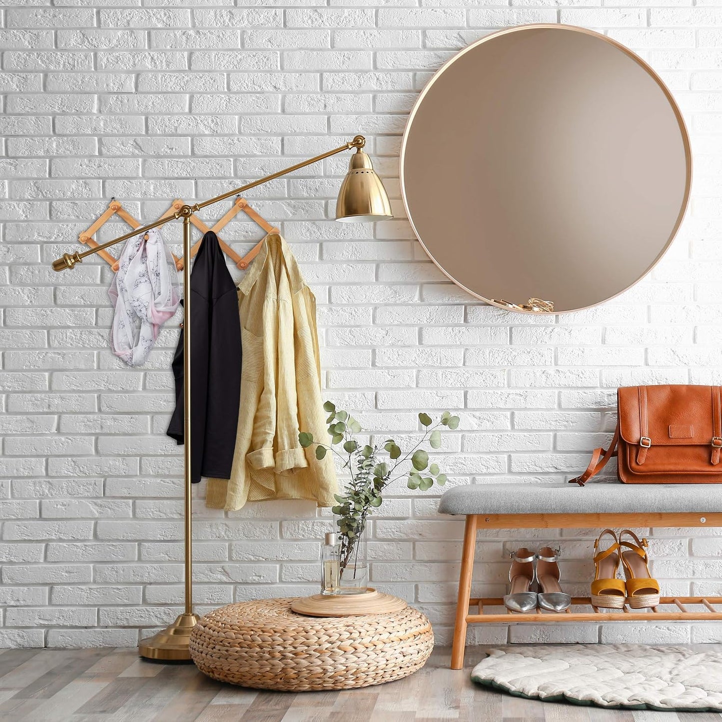 Relaxdays Wall-Mounted Coat Rack, Extendable Wardrobe, 10 Hooks, Stable, Wood, max. HWD: 5.5 x 87.5 x 7.5 cm, Natural