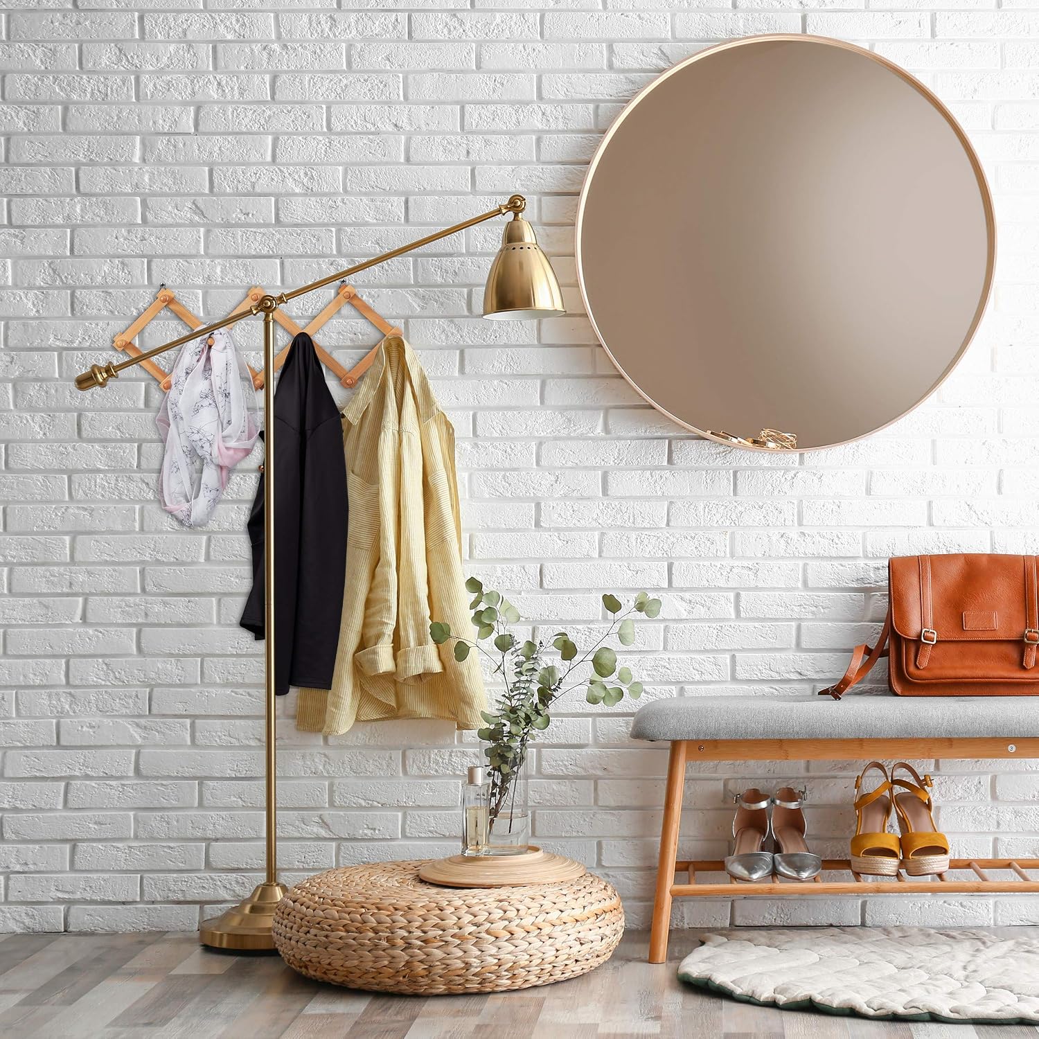 Relaxdays Wall-Mounted Coat Rack, Extendable Wardrobe, 10 Hooks, Stable, Wood, max. HWD: 5.5 x 87.5 x 7.5 cm, Natural