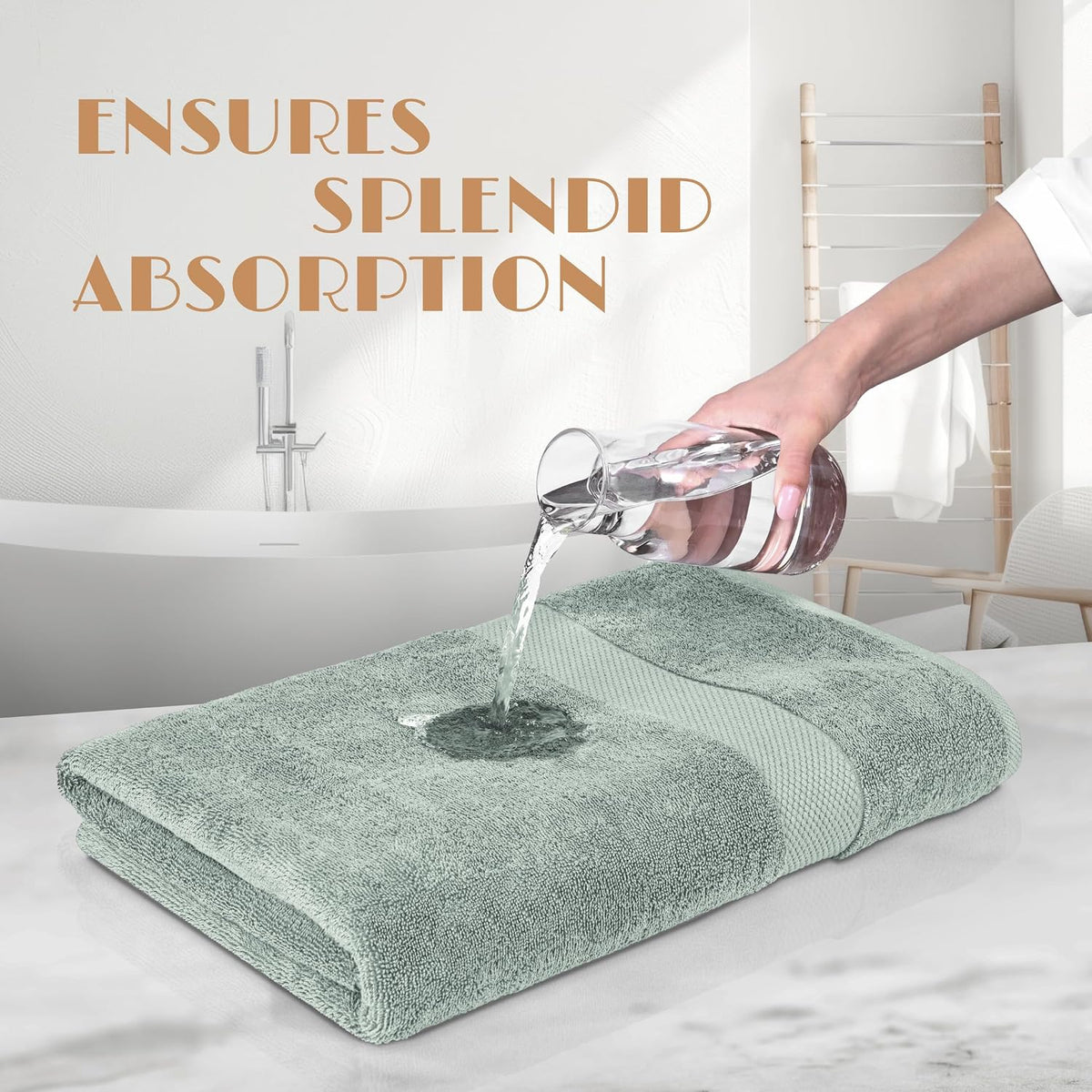 White Classic Wealuxe Green Bath Towels 24x50 Inch, Cotton Towel Set for Bathroom, Hotel, Gym, Spa, Soft Extra