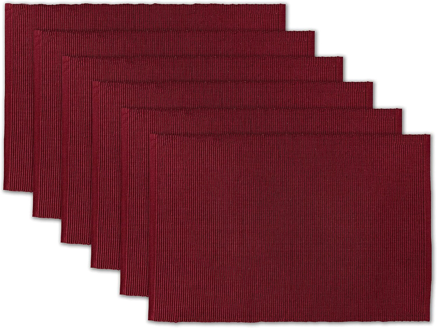 100% Cotton Ribbed Placemats - Set of 6-13 x 19 Inches - Maroon/Burgundy/Dark Red - Everyday/Fall Cloth Table Mats
