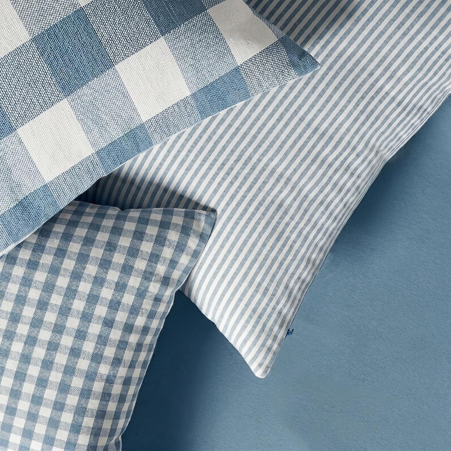 Light Blue Pillow Covers Farmhouse Plaid Throw Pillows Spring / Grey Blue / 18 x 18 / Set of 4