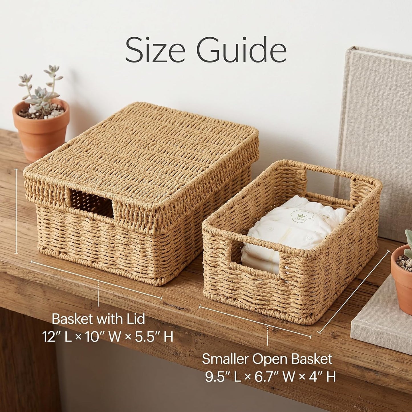 Wicker Storage Basket / Natural / 12 x 10 x 5.5 / 2-piece Mixed Set